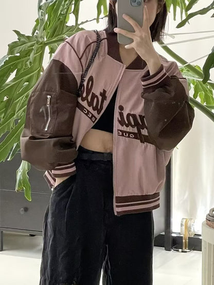 Retro Pink Contrast Long Sleeves Jacket