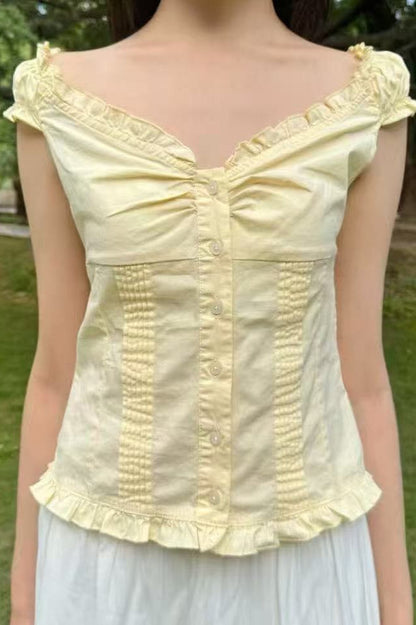 Ten-Color Ruched V-Neck Waist-Cinched Blouse