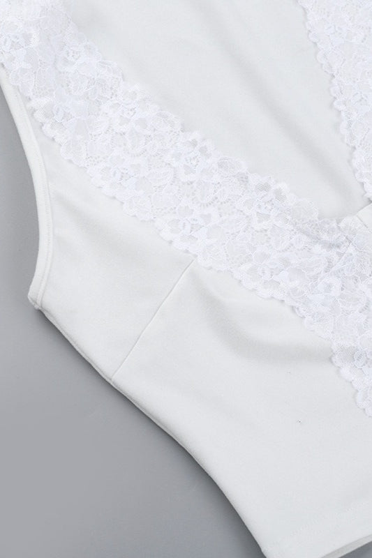 Sexy V Neck Lace Trim Crop Top