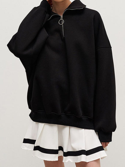 Solid Lapel Neck Half Zip Sweatshirt