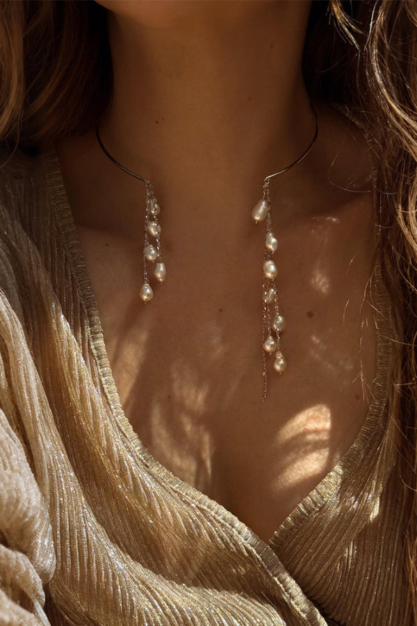 Elegant Pearl Tassel Minimalist Metal Necklace