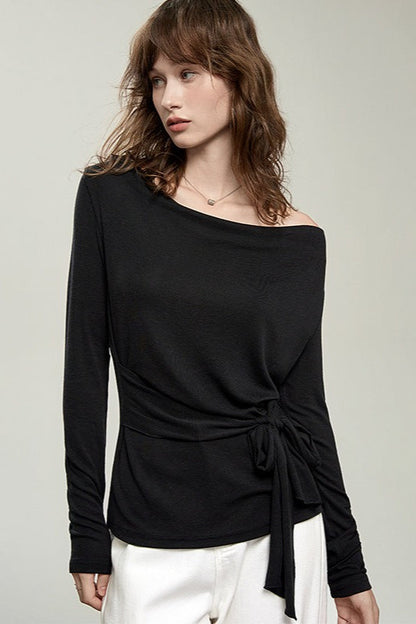 Tencel Wool Cowl Neck Long Sleeve Top