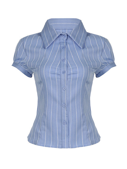Vintage Striped Short Sleeves Shirts