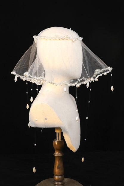 Elegant Retro Pearl Tassel Veil