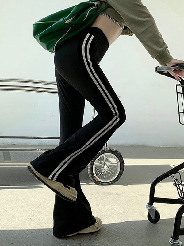 Piping Detail High Rise Flare Leg Pants