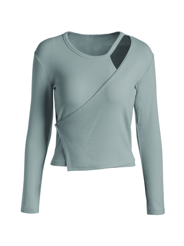 Cutout Irregular Neckline Long Sleeve Tee