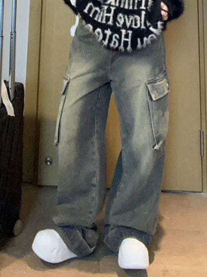 Big Pocket Turned Waist Cargo Jeans