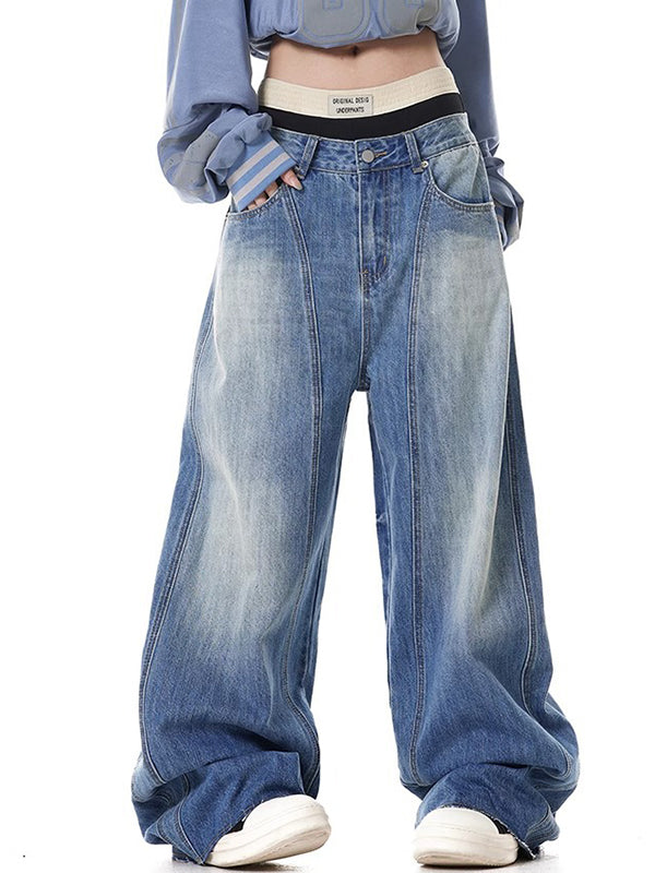 Retro Washed Lightning Pattern Deconstruction Boyfriend Jeans