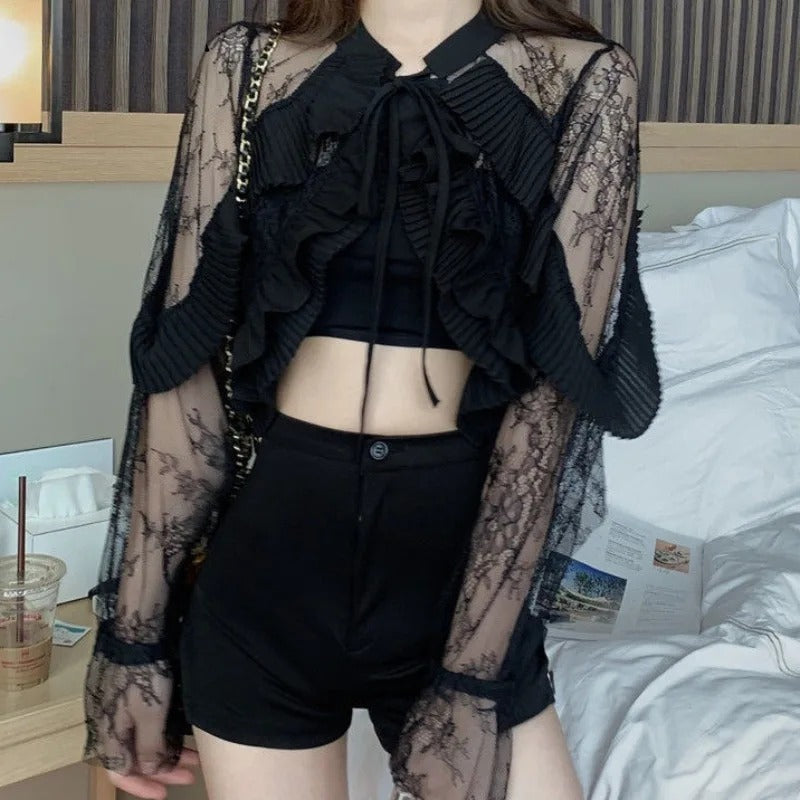 Sheer Lace Long Sleeve Mesh Top
