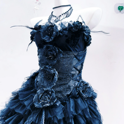 Flower applique ruffle feather tube maxi dress  | Festival Outfits Women