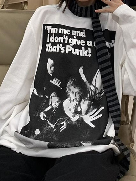 Vintage Portrait Print Oversized Long Sleeve Tee