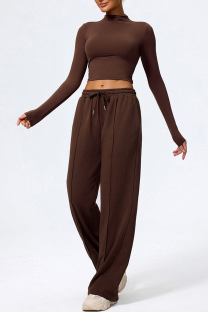 Relaxed Straight Leg  High Waist Knit Pants