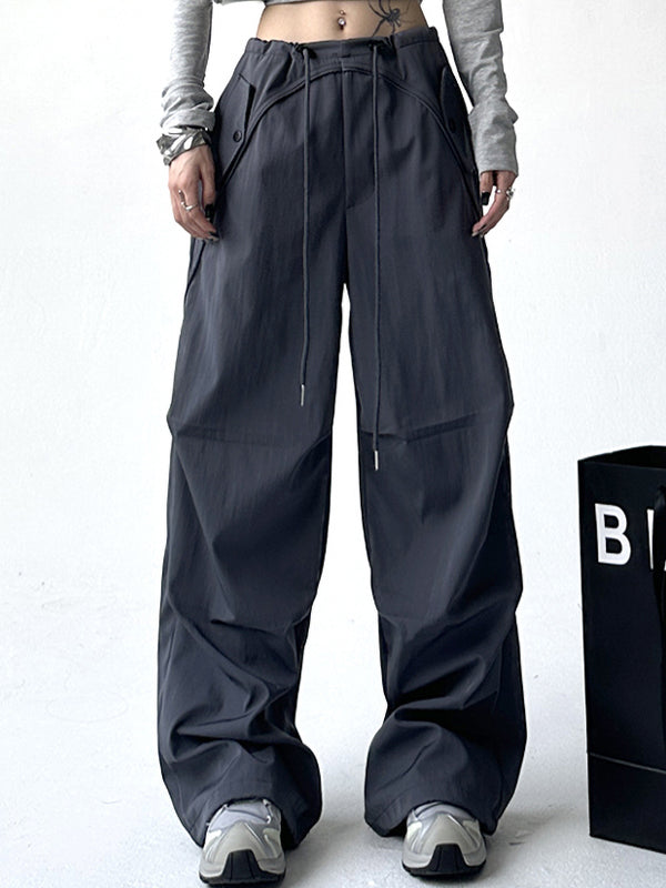 Solid Color Parachute Cargo Pants