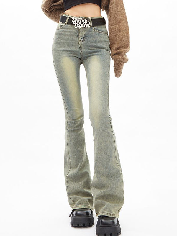 Distressed High Rise Flared Slim Jeans