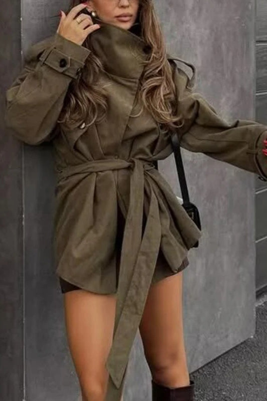 Stylish Street Elegant Cotton Belted Trench Coat