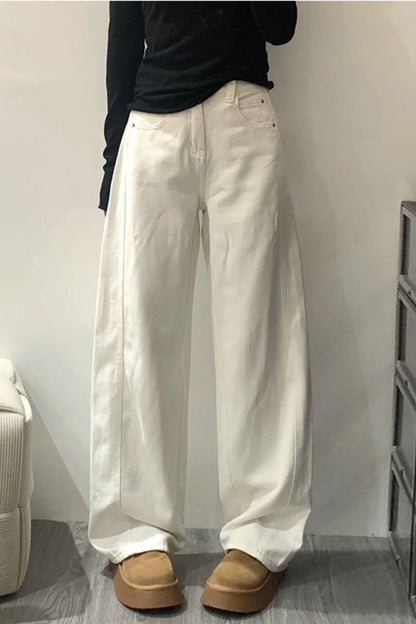 Curved Hem Straight Leg Wide Leg Jeans