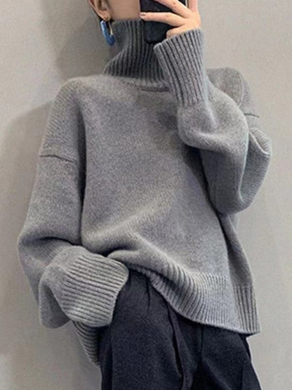Solid High Neck Pullover Sweater