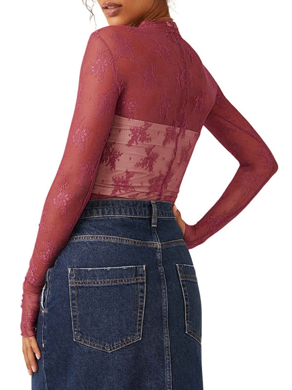 Perspective Lace Mesh Long Sleeve Tee