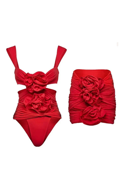 Conjunto de traje de baño con apliques florales