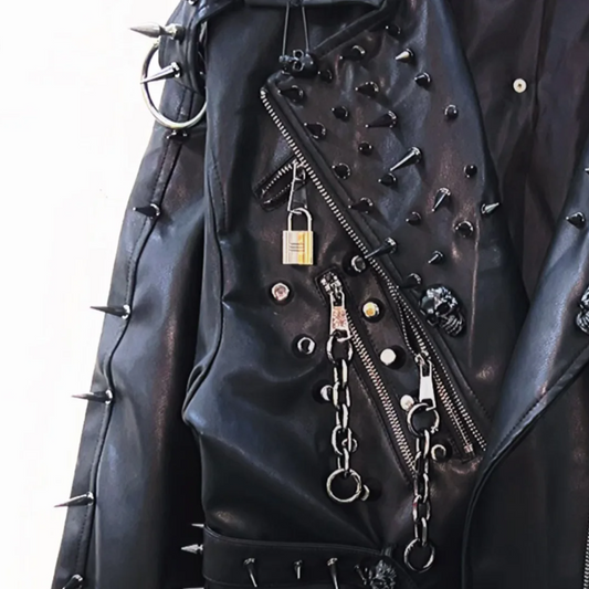 PU leather long sleeve zip-up rivet applique o ring top  | Festival Outfits Women