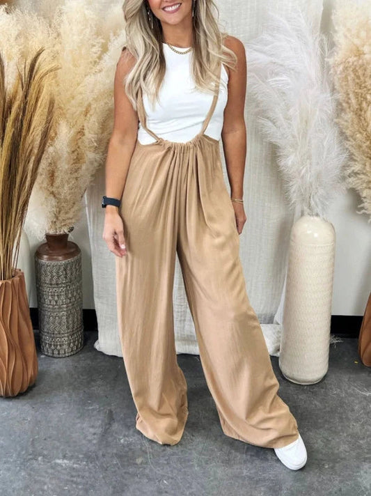 Women's Casual High Waist Jumpsuit Two Piece Set with Ruffles Pocket | Ideal for Spring/Summer