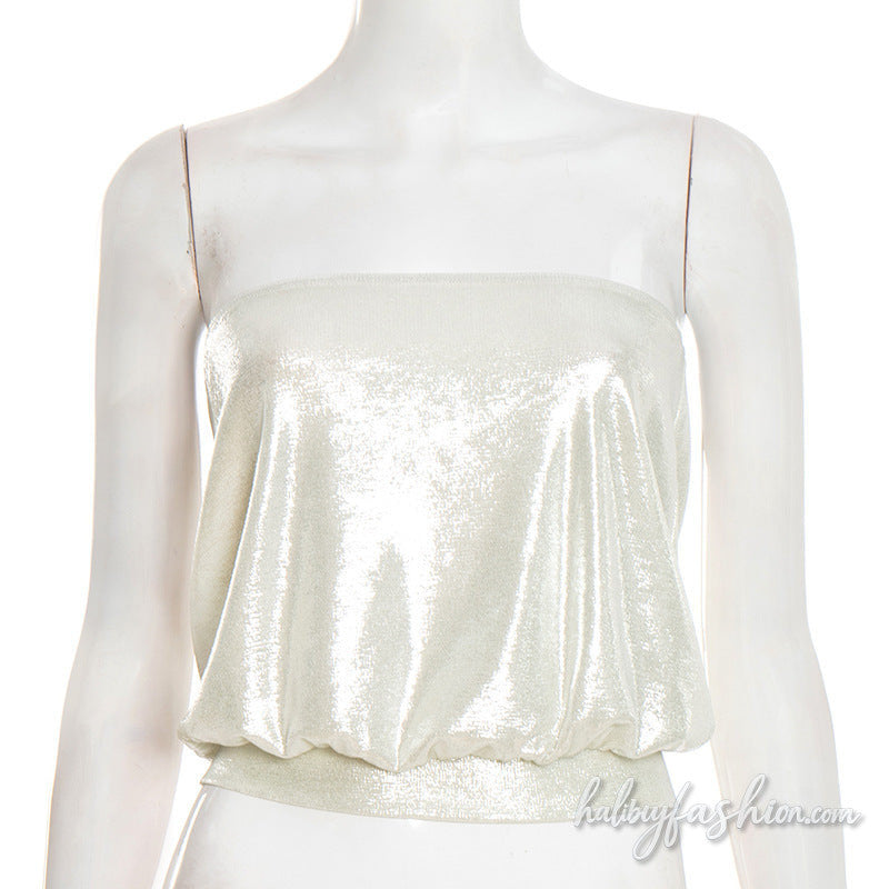 Ruched solid backless tube top