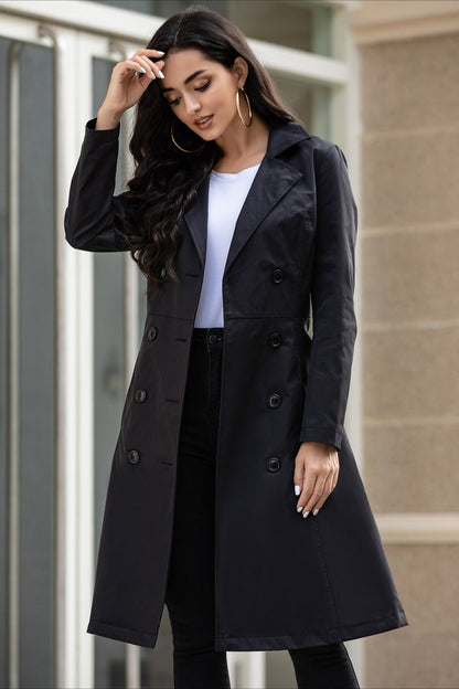 Slim Tie Waist Mid-Length Pocket Trench Coat