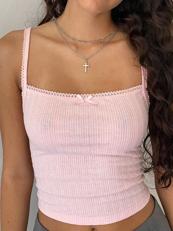 Plain Bow Lace Slim Fit Cami Top