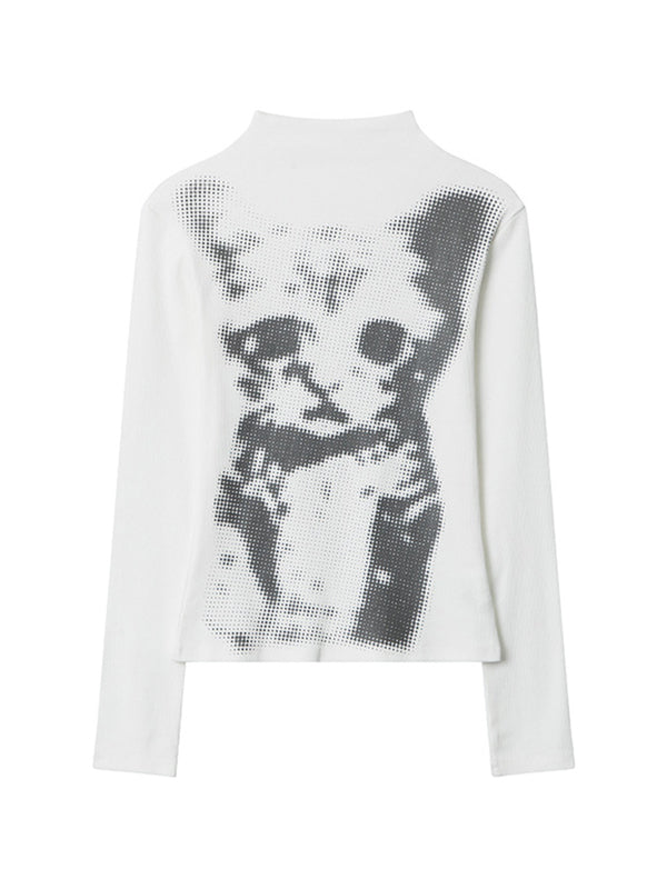 Cat Print Long Sleeves Tee