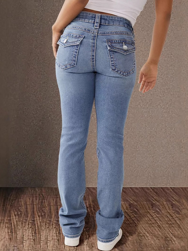 Double Button Midriff Flare Jeans
