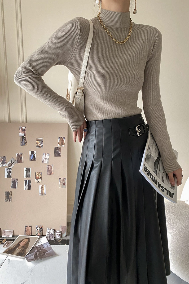 Slim Mock Neck Long-Sleeve Knit Top