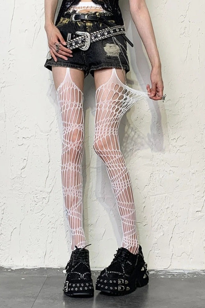 Punk Gothic Irregular Mesh Fishnet Thigh High Socks