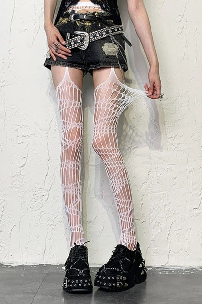 Punk Gothic Irregular Mesh Fishnet Thigh High Socks