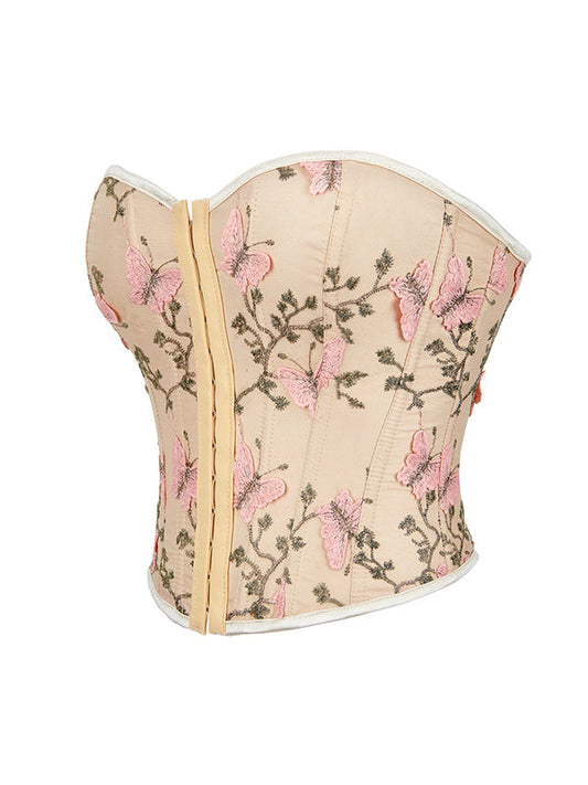 Vintage Bandage Corset Top with Butterfly Embroidery