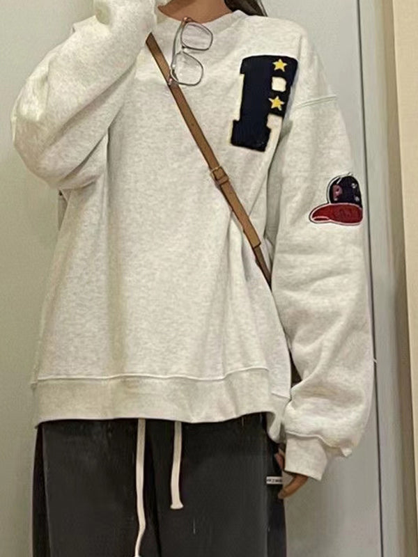 Vintage Flocking Embroidery Embellished Sweatshirt