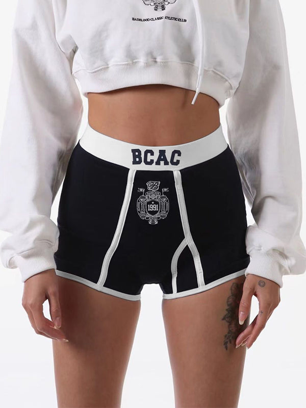 Vintage Print Contrast Splice Shorts