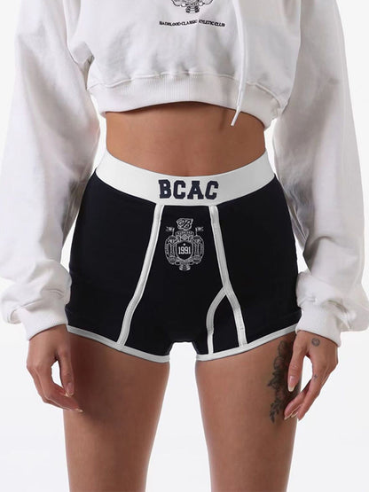 Vintage Print Contrast Splice Shorts