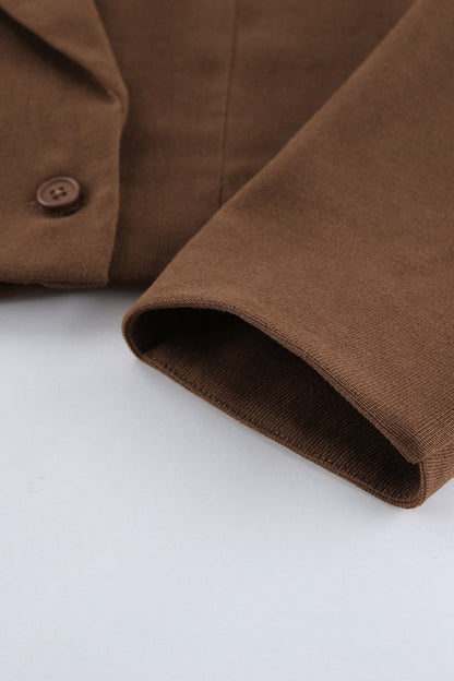 Brown Tweed Two Piece Blazer Skirt Set