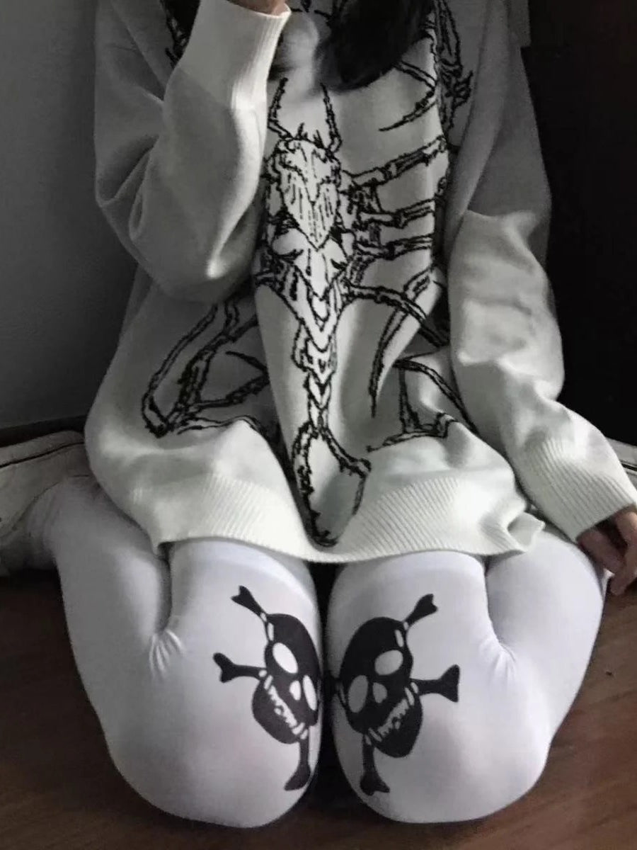 Gothic Punk Skull Print Elastic Knee High Socks
