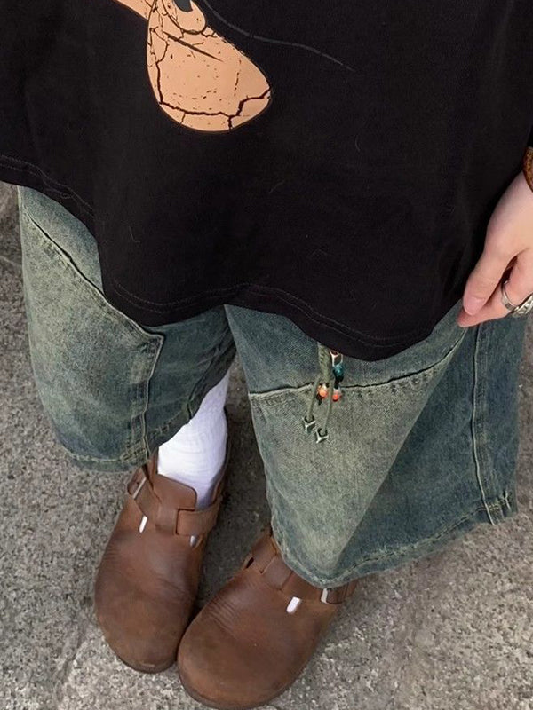 American Vintage Washed Aged Denim Shorts