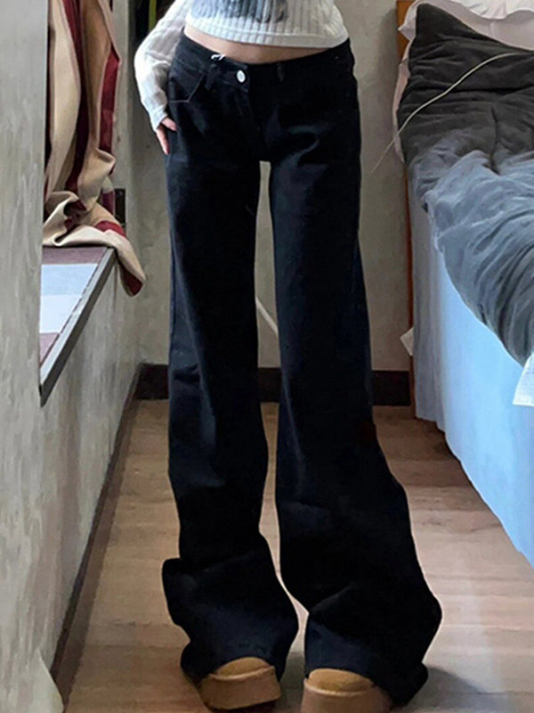 Hot Girl Low Waist Black Wide Legs Flare Jeans