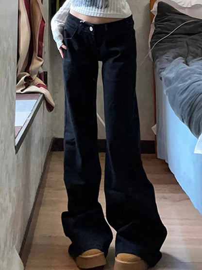 Hot Girl Low Waist Black Wide Legs Flare Jeans