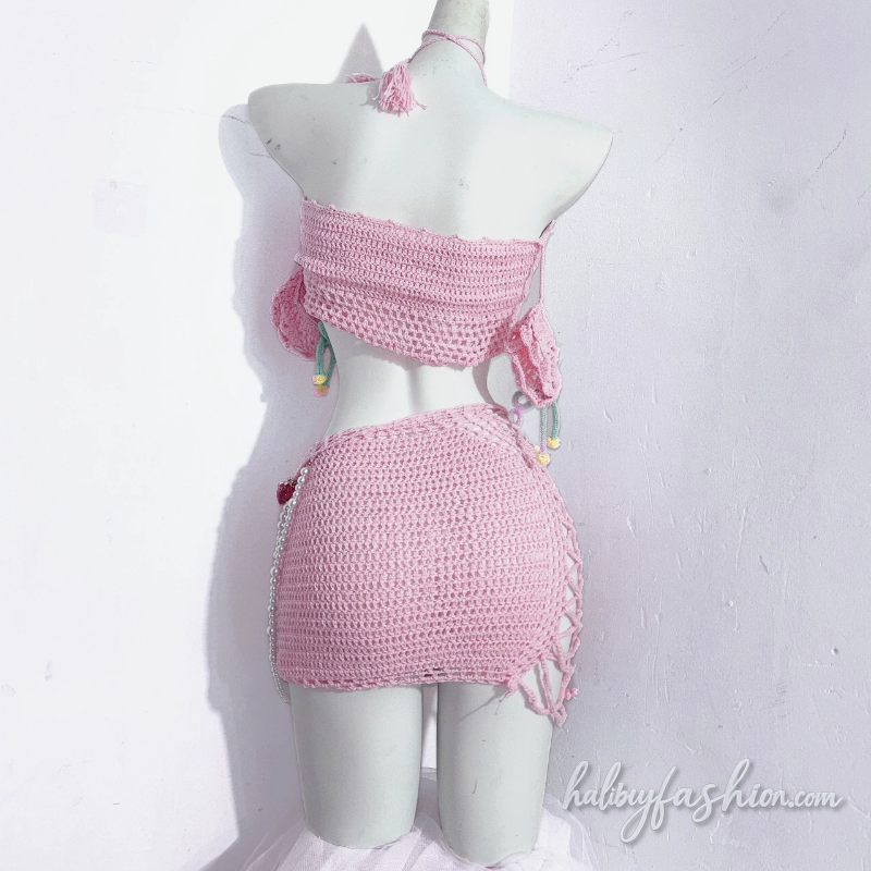 Bowknot hollow out halter backless top