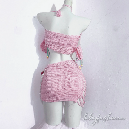 Bowknot hollow out halter backless top