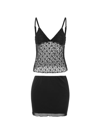 V Neck Lace Top Wrap Hip Two Piece