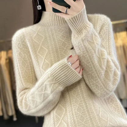 Elegante jersey de punto trenzado con cuello alto para mujer | Ideal para otoño/invierno