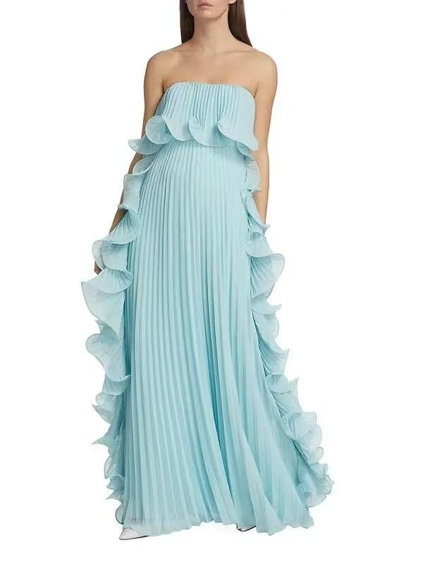 Pleated Strapless Maxi Dress