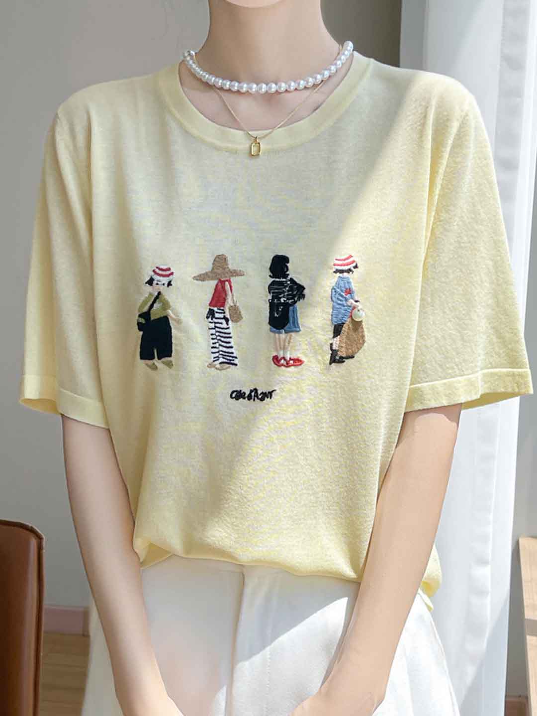 Jocelyn Loose Crew Neck Embroidered Knitted Top