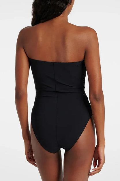 3D Floral Strapless Black Swimsuit