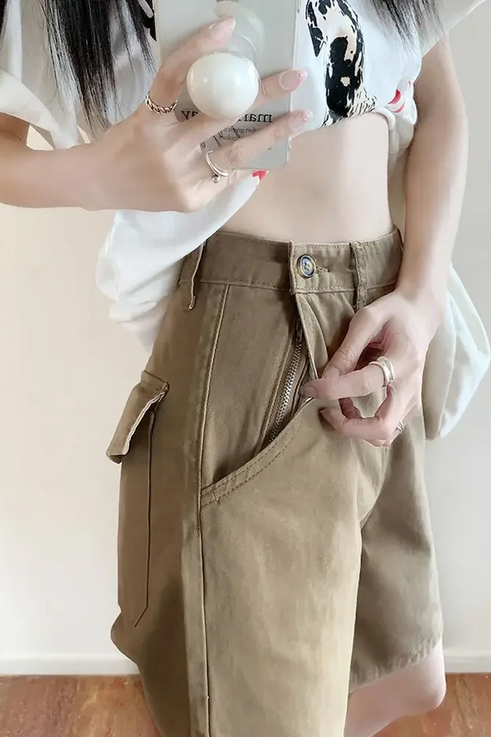 High Waist Basic Zipper Pockets Shorts